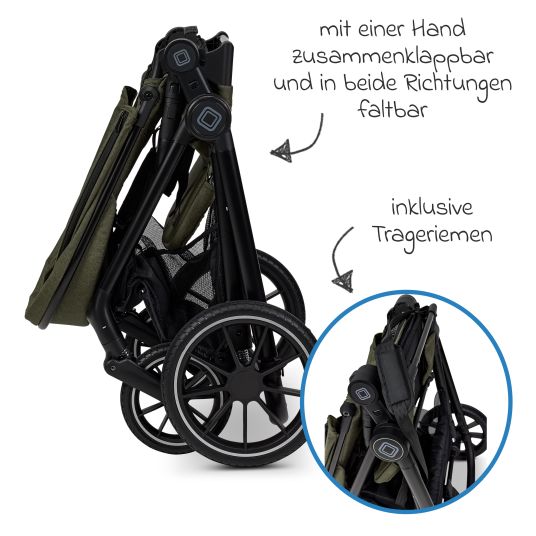 Moon 2in1 Kombi-Kinderwagen Clicc bis 22 kg mit Liegeposition, Babywanne, umsetzbare Sitzeinheit, Teleskopschieber inkl. Regenschutz, Wickeltasche, Fußsack & Adapter - Moss Melange