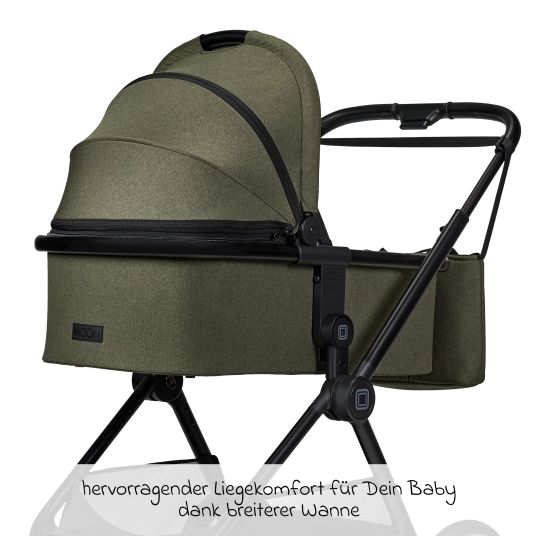 Moon 2in1 Kombi-Kinderwagen Clicc bis 22 kg mit Liegeposition, Babywanne, umsetzbare Sitzeinheit, Teleskopschieber inkl. Regenschutz, Wickeltasche, Fußsack & Adapter - Moss Melange