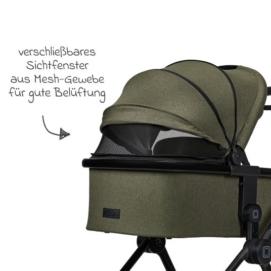 Moon 2in1 Kombi-Kinderwagen Clicc bis 22 kg mit Liegeposition, Babywanne, umsetzbare Sitzeinheit, Teleskopschieber inkl. Regenschutz, Wickeltasche, Fußsack & Adapter - Moss Melange