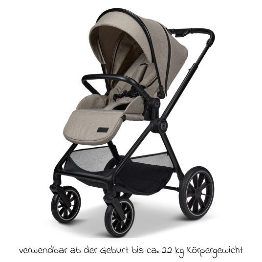 Moon 2in1 Kombi-Kinderwagen Clicc bis 22 kg mit Liegeposition, Babywanne, umsetzbare Sitzeinheit, Teleskopschieber inkl. Regenschutz, Wickeltasche, Fußsack & Adapter - Mud Melange