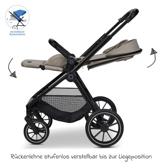 Moon 2in1 Kombi-Kinderwagen Clicc bis 22 kg mit Liegeposition, Babywanne, umsetzbare Sitzeinheit, Teleskopschieber inkl. Regenschutz, Wickeltasche, Fußsack & Adapter - Mud Melange