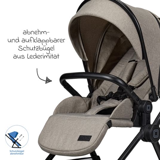 Moon 2in1 Kombi-Kinderwagen Clicc bis 22 kg mit Liegeposition, Babywanne, umsetzbare Sitzeinheit, Teleskopschieber inkl. Regenschutz, Wickeltasche, Fußsack & Adapter - Mud Melange