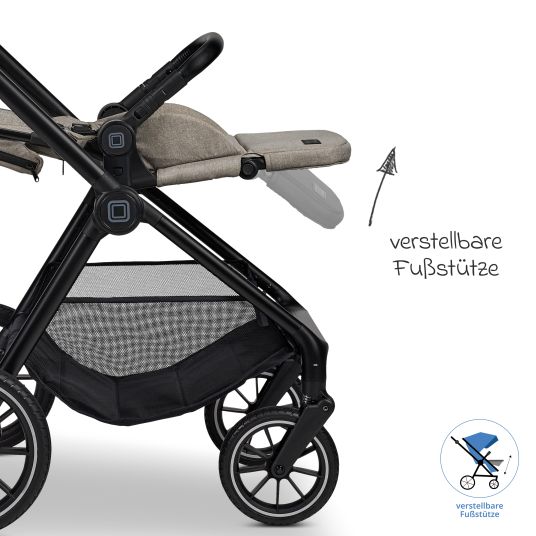 Moon 2in1 Kombi-Kinderwagen Clicc bis 22 kg mit Liegeposition, Babywanne, umsetzbare Sitzeinheit, Teleskopschieber inkl. Regenschutz, Wickeltasche, Fußsack & Adapter - Mud Melange