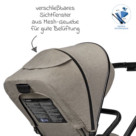 Moon 2in1 Kombi-Kinderwagen Clicc bis 22 kg mit Liegeposition, Babywanne, umsetzbare Sitzeinheit, Teleskopschieber inkl. Regenschutz, Wickeltasche, Fußsack & Adapter - Mud Melange