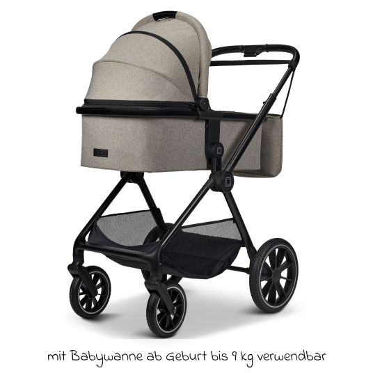 Moon 2in1 Kombi-Kinderwagen Clicc bis 22 kg mit Liegeposition, Babywanne, umsetzbare Sitzeinheit, Teleskopschieber inkl. Regenschutz, Wickeltasche, Fußsack & Adapter - Mud Melange