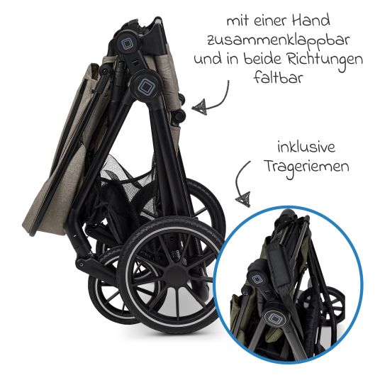 Moon 2in1 Kombi-Kinderwagen Clicc bis 22 kg mit Liegeposition, Babywanne, umsetzbare Sitzeinheit, Teleskopschieber inkl. Regenschutz, Wickeltasche, Fußsack & Adapter - Mud Melange