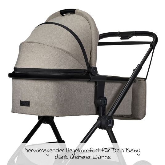 Moon 2in1 Kombi-Kinderwagen Clicc bis 22 kg mit Liegeposition, Babywanne, umsetzbare Sitzeinheit, Teleskopschieber inkl. Regenschutz, Wickeltasche, Fußsack & Adapter - Mud Melange