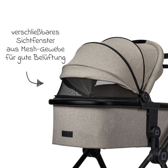 Moon 2in1 Kombi-Kinderwagen Clicc bis 22 kg mit Liegeposition, Babywanne, umsetzbare Sitzeinheit, Teleskopschieber inkl. Regenschutz, Wickeltasche, Fußsack & Adapter - Mud Melange