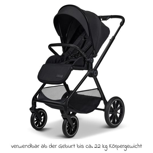 Moon 2in1 Kombi-Kinderwagen Clicc bis 22 kg mit Liegeposition, Babywanne, umsetzbare Sitzeinheit, Teleskopschieber inkl. Regenschutz, Wickeltasche, Fußsack & Adapter - Onyx Melange