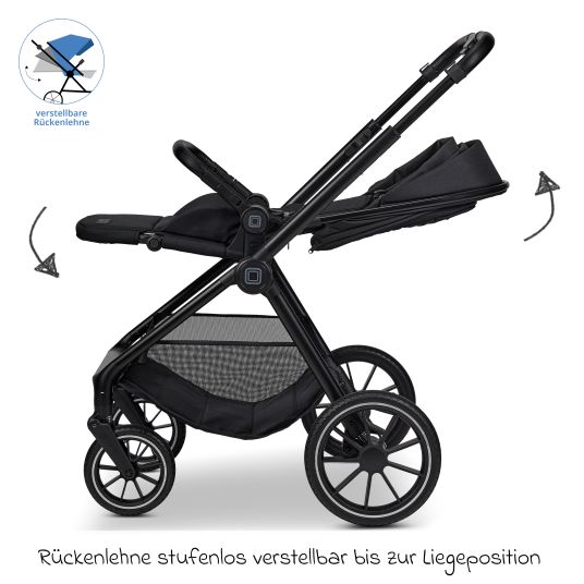 Moon 2in1 Kombi-Kinderwagen Clicc bis 22 kg mit Liegeposition, Babywanne, umsetzbare Sitzeinheit, Teleskopschieber inkl. Regenschutz, Wickeltasche, Fußsack & Adapter - Onyx Melange