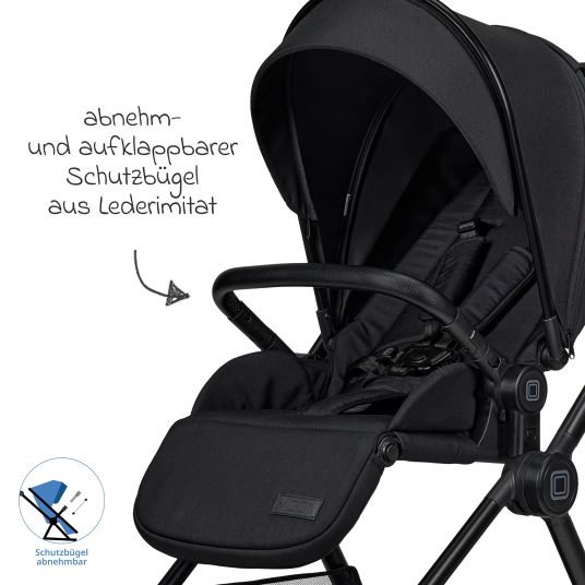 Moon 2in1 Kombi-Kinderwagen Clicc bis 22 kg mit Liegeposition, Babywanne, umsetzbare Sitzeinheit, Teleskopschieber inkl. Regenschutz, Wickeltasche, Fußsack & Adapter - Onyx Melange