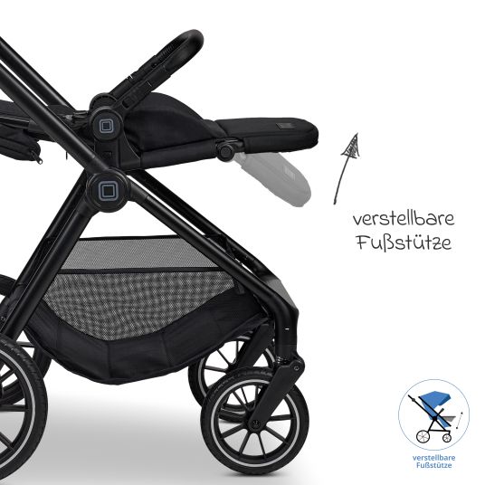 Moon 2in1 Kombi-Kinderwagen Clicc bis 22 kg mit Liegeposition, Babywanne, umsetzbare Sitzeinheit, Teleskopschieber inkl. Regenschutz, Wickeltasche, Fußsack & Adapter - Onyx Melange