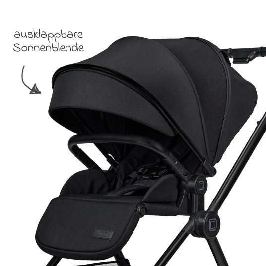 Moon 2in1 Kombi-Kinderwagen Clicc bis 22 kg mit Liegeposition, Babywanne, umsetzbare Sitzeinheit, Teleskopschieber inkl. Regenschutz, Wickeltasche, Fußsack & Adapter - Onyx Melange