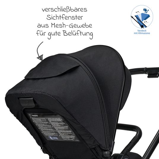 Moon 2in1 Kombi-Kinderwagen Clicc bis 22 kg mit Liegeposition, Babywanne, umsetzbare Sitzeinheit, Teleskopschieber inkl. Regenschutz, Wickeltasche, Fußsack & Adapter - Onyx Melange