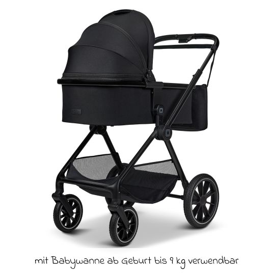 Moon 2in1 Kombi-Kinderwagen Clicc bis 22 kg mit Liegeposition, Babywanne, umsetzbare Sitzeinheit, Teleskopschieber inkl. Regenschutz, Wickeltasche, Fußsack & Adapter - Onyx Melange