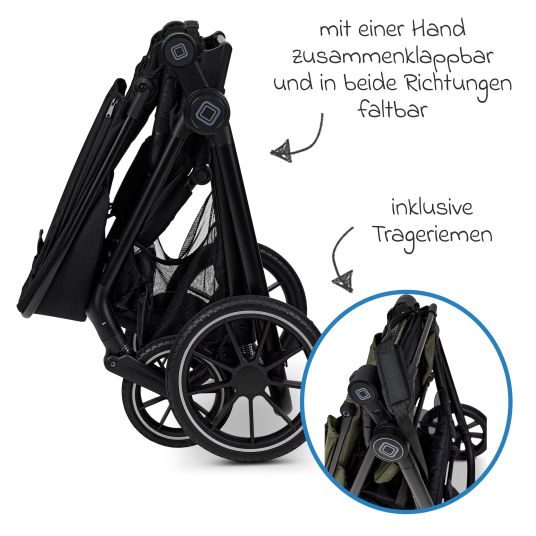 Moon 2in1 Kombi-Kinderwagen Clicc bis 22 kg mit Liegeposition, Babywanne, umsetzbare Sitzeinheit, Teleskopschieber inkl. Regenschutz, Wickeltasche, Fußsack & Adapter - Onyx Melange