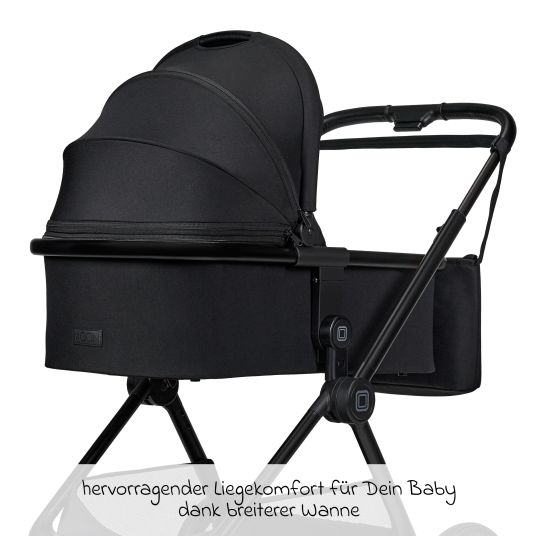 Moon 2in1 Kombi-Kinderwagen Clicc bis 22 kg mit Liegeposition, Babywanne, umsetzbare Sitzeinheit, Teleskopschieber inkl. Regenschutz, Wickeltasche, Fußsack & Adapter - Onyx Melange