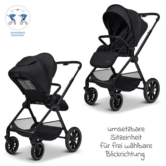 Moon 2in1 Kombi-Kinderwagen Clicc bis 22 kg mit Liegeposition, Babywanne, umsetzbare Sitzeinheit, Teleskopschieber inkl. Regenschutz, Wickeltasche, Fußsack & Adapter - Onyx Melange