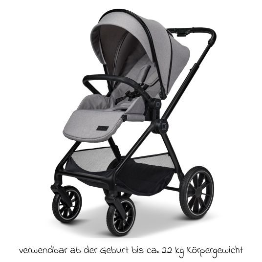 Moon 2in1 Kombi-Kinderwagen Clicc bis 22 kg mit Liegeposition, Babywanne, umsetzbare Sitzeinheit, Teleskopschieber inkl. Regenschutz, Wickeltasche, Fußsack & Adapter - Stone Melange