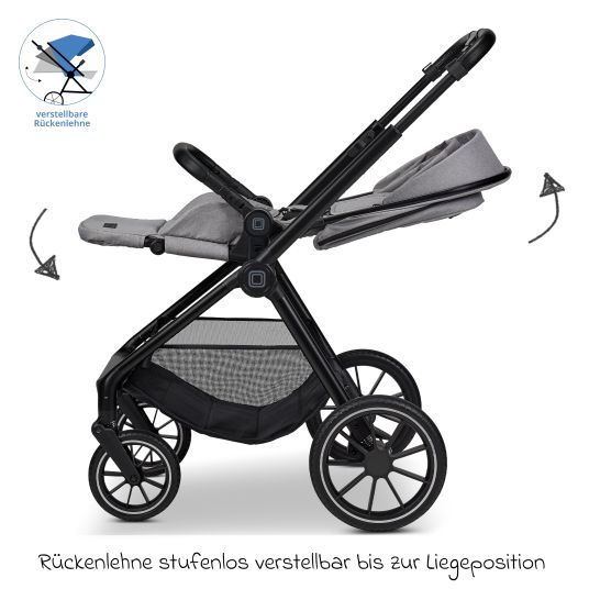 Moon 2in1 Kombi-Kinderwagen Clicc bis 22 kg mit Liegeposition, Babywanne, umsetzbare Sitzeinheit, Teleskopschieber inkl. Regenschutz, Wickeltasche, Fußsack & Adapter - Stone Melange