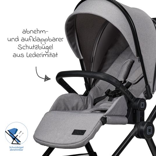 Moon 2in1 Kombi-Kinderwagen Clicc bis 22 kg mit Liegeposition, Babywanne, umsetzbare Sitzeinheit, Teleskopschieber inkl. Regenschutz, Wickeltasche, Fußsack & Adapter - Stone Melange