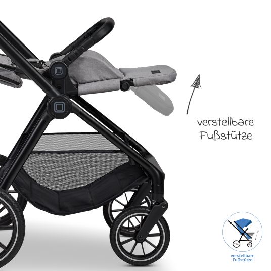 Moon 2in1 Kombi-Kinderwagen Clicc bis 22 kg mit Liegeposition, Babywanne, umsetzbare Sitzeinheit, Teleskopschieber inkl. Regenschutz, Wickeltasche, Fußsack & Adapter - Stone Melange