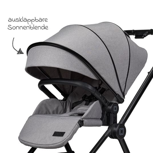 Moon 2in1 Kombi-Kinderwagen Clicc bis 22 kg mit Liegeposition, Babywanne, umsetzbare Sitzeinheit, Teleskopschieber inkl. Regenschutz, Wickeltasche, Fußsack & Adapter - Stone Melange