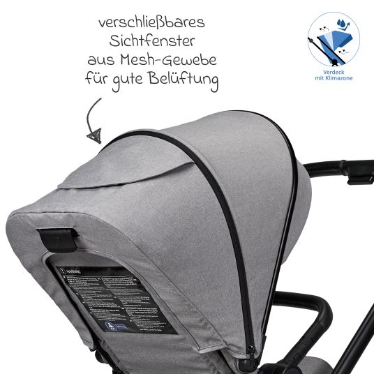 Moon 2in1 Kombi-Kinderwagen Clicc bis 22 kg mit Liegeposition, Babywanne, umsetzbare Sitzeinheit, Teleskopschieber inkl. Regenschutz, Wickeltasche, Fußsack & Adapter - Stone Melange