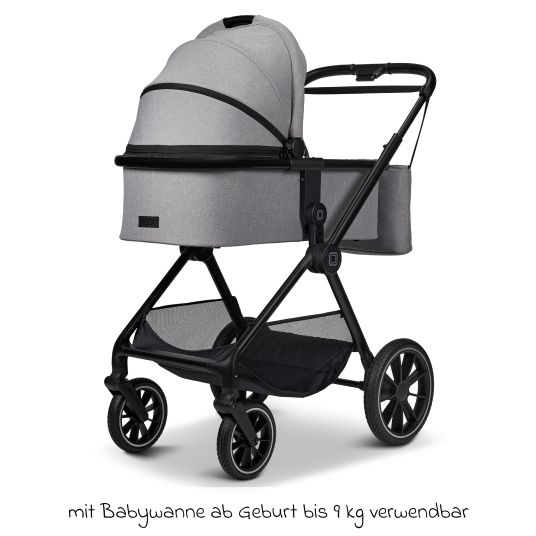 Moon 2in1 Kombi-Kinderwagen Clicc bis 22 kg mit Liegeposition, Babywanne, umsetzbare Sitzeinheit, Teleskopschieber inkl. Regenschutz, Wickeltasche, Fußsack & Adapter - Stone Melange