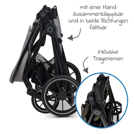 Moon 2in1 Kombi-Kinderwagen Clicc bis 22 kg mit Liegeposition, Babywanne, umsetzbare Sitzeinheit, Teleskopschieber inkl. Regenschutz, Wickeltasche, Fußsack & Adapter - Stone Melange