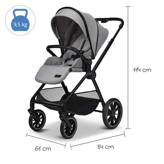 Moon 2in1 Kombi-Kinderwagen Clicc bis 22 kg mit Liegeposition, Babywanne, umsetzbare Sitzeinheit, Teleskopschieber inkl. Regenschutz, Wickeltasche, Fußsack & Adapter - Stone Melange