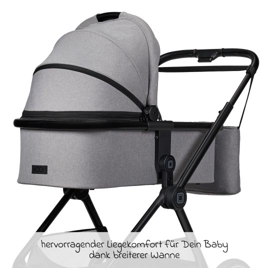 Moon 2in1 Kombi-Kinderwagen Clicc bis 22 kg mit Liegeposition, Babywanne, umsetzbare Sitzeinheit, Teleskopschieber inkl. Regenschutz, Wickeltasche, Fußsack & Adapter - Stone Melange