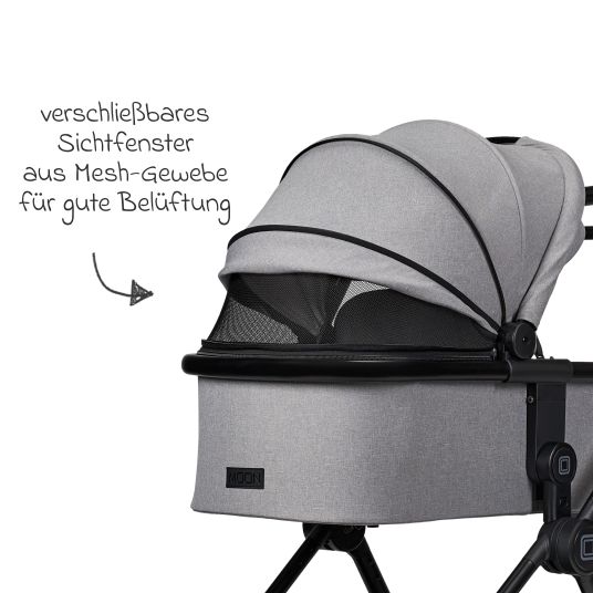 Moon 2in1 Kombi-Kinderwagen Clicc bis 22 kg mit Liegeposition, Babywanne, umsetzbare Sitzeinheit, Teleskopschieber inkl. Regenschutz, Wickeltasche, Fußsack & Adapter - Stone Melange