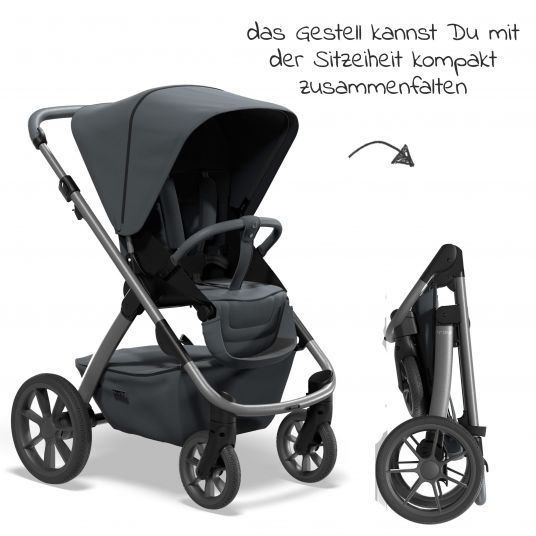 Moon 2in1 Kombi-Kinderwagen No One 2.0 Sportsitz, Babywanne, Matratze, inkl. 2 Radsätze - bis 22 kg - Anthrazit
