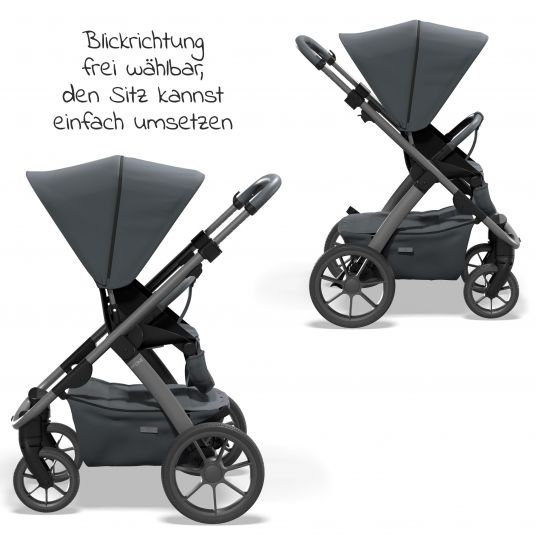 Moon 2in1 Kombi-Kinderwagen No One 2.0 Sportsitz, Babywanne, Matratze, inkl. 2 Radsätze - bis 22 kg - Anthrazit