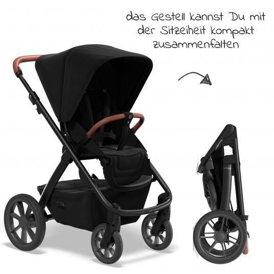 Moon 2in1 Kombi-Kinderwagen No One 2.0 Sportsitz, Babywanne, Matratze, inkl. 2 Radsätze - bis 22 kg - Black