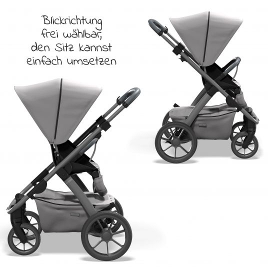 Moon 2in1 Kombi-Kinderwagen No One 2.0 Sportsitz, Babywanne, Matratze, inkl. 2 Radsätze - bis 22 kg - Stone