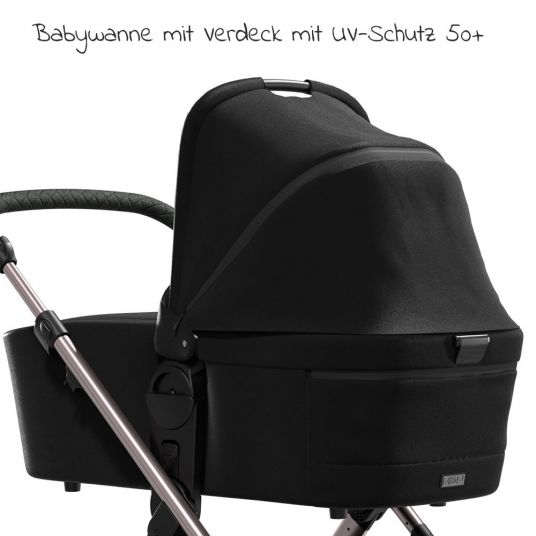 Moon 2in1 Kombi-Kinderwagen Relaxx Edition mit Sportsitz, Babywanne & Matratze, Lufträder - bis 22 kg - Black Grey Polish