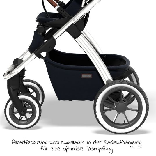 Moon 2in1 Kombi-Kinderwagen Relaxx Edition mit Sportsitz, Babywanne & Matratze, Lufträder - bis 22 kg - Navy Silver Polish