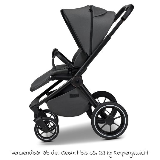 Moon 2in1 Kombi-Kinderwagen Resea + bis 22 kg mit Liegeposition, Babywanne, umsetzbare Sitzeinheit & Teleskopschieber - Anthra