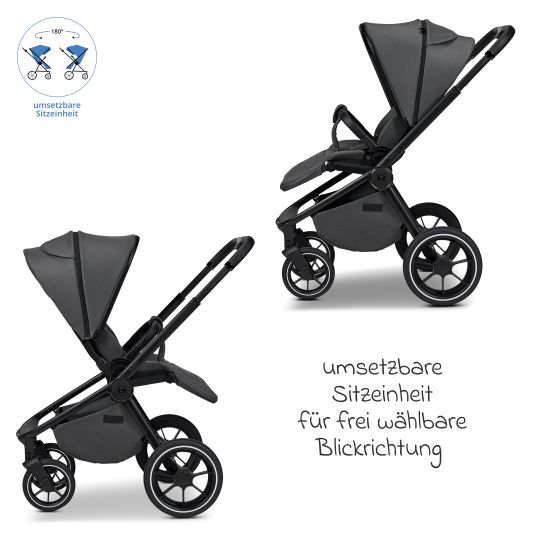 Moon 2in1 Kombi-Kinderwagen Resea + bis 22 kg mit Liegeposition, Babywanne, umsetzbare Sitzeinheit & Teleskopschieber - Anthra