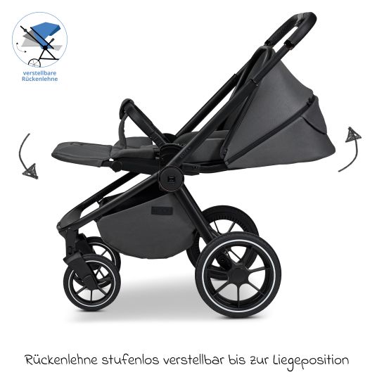 Moon 2in1 Kombi-Kinderwagen Resea + bis 22 kg mit Liegeposition, Babywanne, umsetzbare Sitzeinheit & Teleskopschieber - Anthra