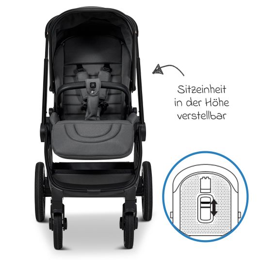 Moon 2in1 Kombi-Kinderwagen Resea + bis 22 kg mit Liegeposition, Babywanne, umsetzbare Sitzeinheit & Teleskopschieber - Anthra