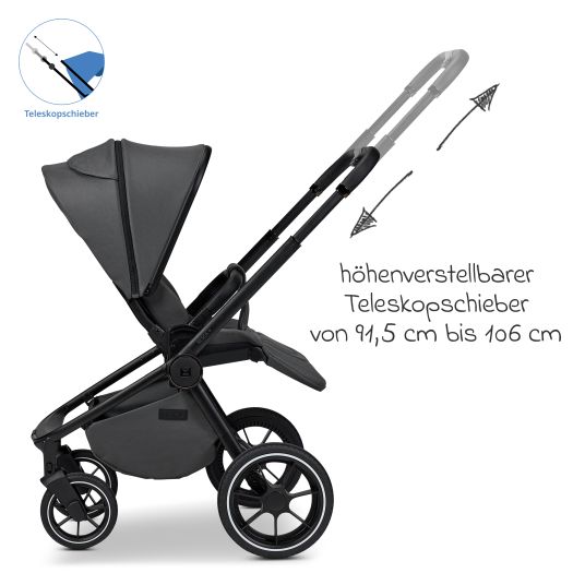 Moon 2in1 Kombi-Kinderwagen Resea + bis 22 kg mit Liegeposition, Babywanne, umsetzbare Sitzeinheit & Teleskopschieber - Anthra