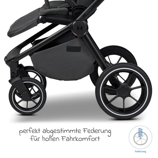 Moon 2in1 Kombi-Kinderwagen Resea + bis 22 kg mit Liegeposition, Babywanne, umsetzbare Sitzeinheit & Teleskopschieber - Anthra