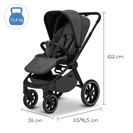 Moon 2in1 Kombi-Kinderwagen Resea + bis 22 kg mit Liegeposition, Babywanne, umsetzbare Sitzeinheit & Teleskopschieber - Anthra