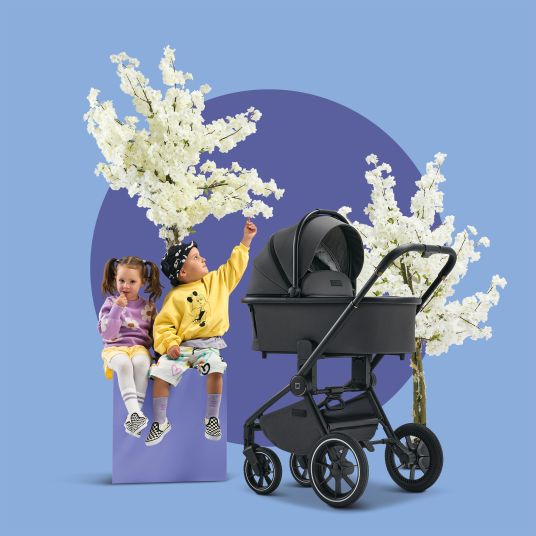 Moon 2in1 Kombi-Kinderwagen Resea + bis 22 kg mit Liegeposition, Babywanne, umsetzbare Sitzeinheit & Teleskopschieber - Anthra