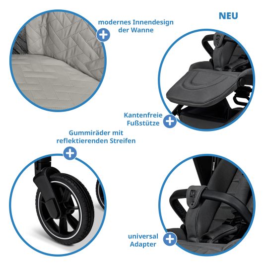 Moon 2in1 Kombi-Kinderwagen Resea + bis 22 kg mit Liegeposition, Babywanne, umsetzbare Sitzeinheit & Teleskopschieber - Anthra