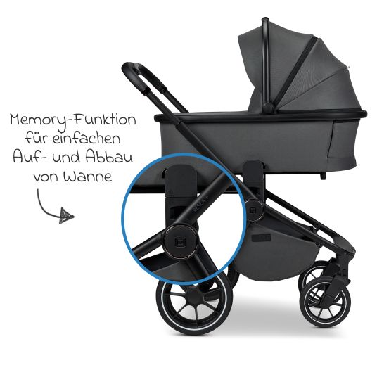 Moon 2in1 Kombi-Kinderwagen Resea + bis 22 kg mit Liegeposition, Babywanne, umsetzbare Sitzeinheit & Teleskopschieber - Anthra