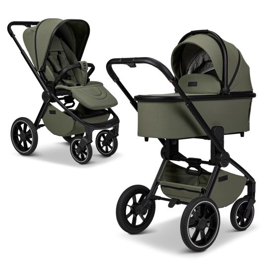 Moon 2in1 Kombi-Kinderwagen Resea + bis 22 kg mit Liegeposition, Babywanne, umsetzbare Sitzeinheit & Teleskopschieber - Moss